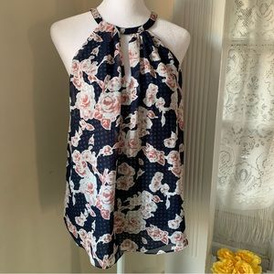 Anthro Greylin Serina flowy navy and pink floral halter top